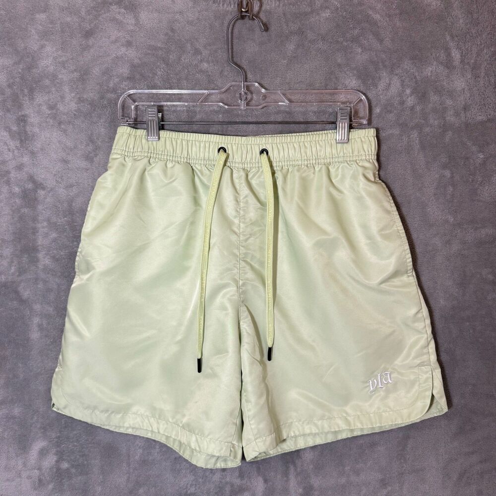YoungLA Mens Shorts M Neon Yellow Nylon Gym Training Athletic Shorts Lined